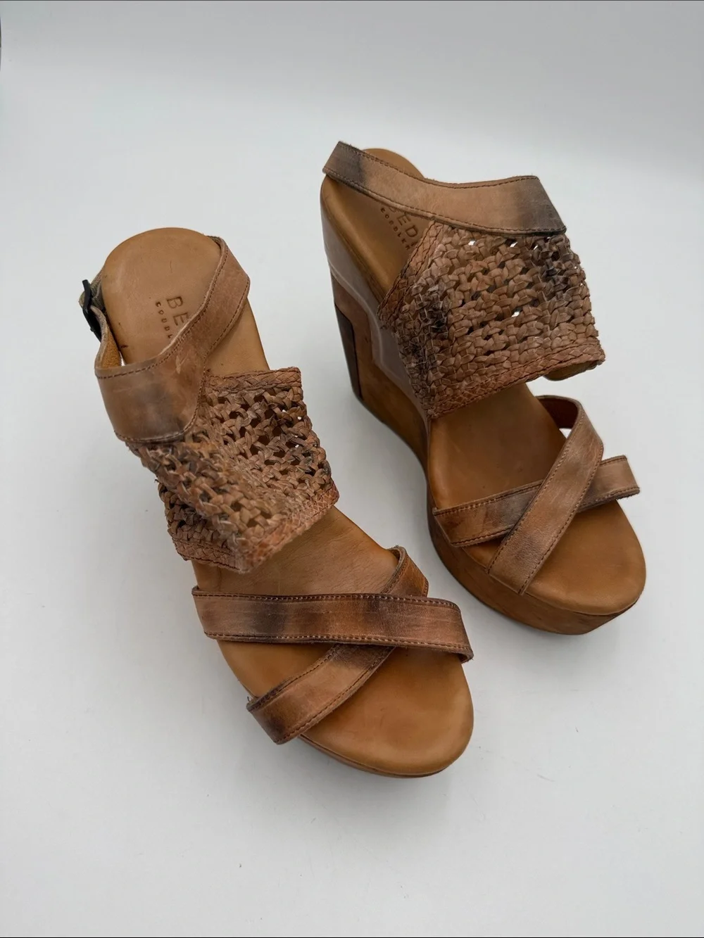 Anthropologie Bed Stu Petra Woven Leather Platform Wedge Sandals 11 Brown  Y2K